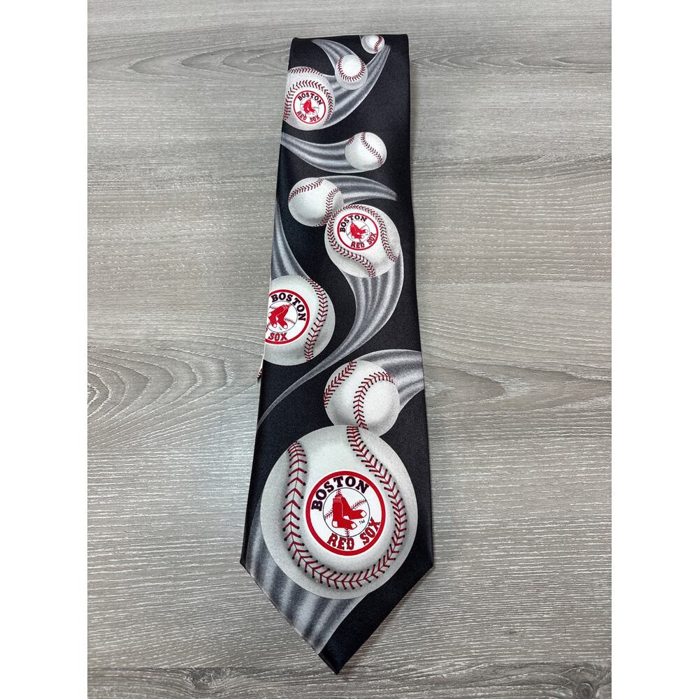 Boston Red Sox MLB Ralph Marlin Men's Black White Red Tie- Necktie- EUC